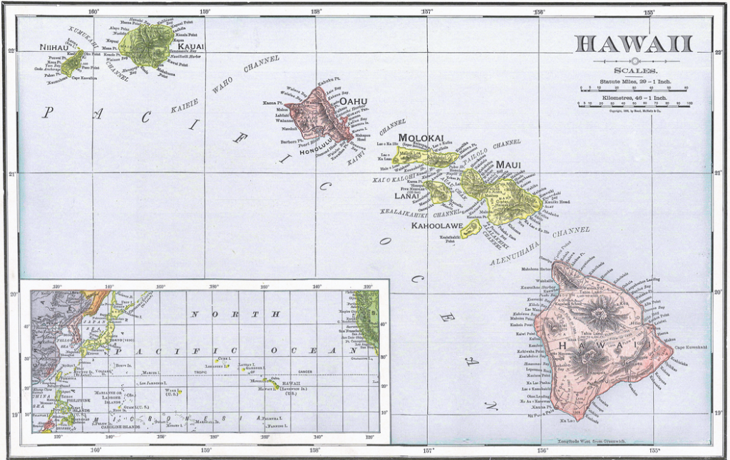 Chromolithograph of the Hawaiian Islands 1899